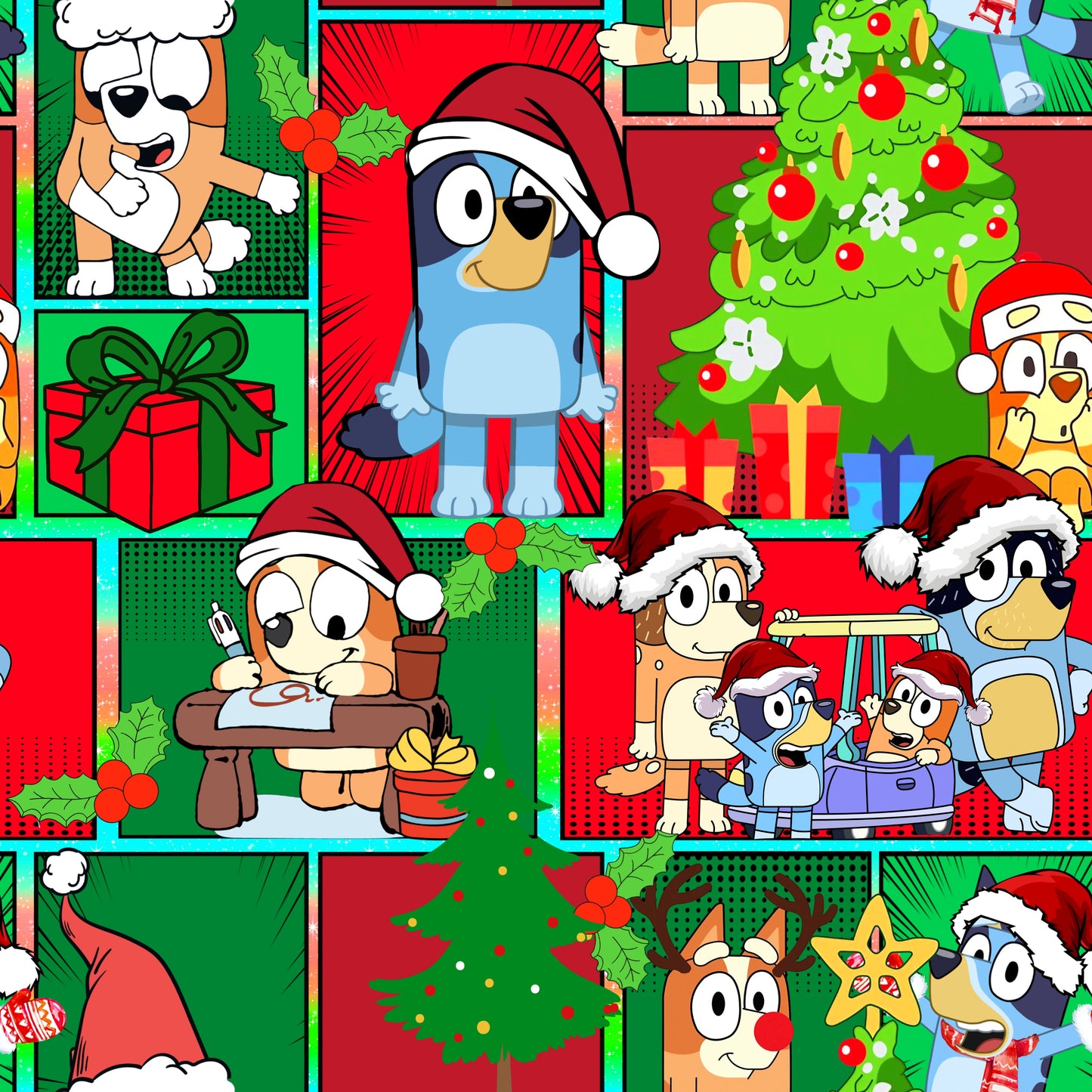 Blue Dog Christmas UPF 50+ Sun Protection, Custom Fabric, Wonderfold/Joymor/Rainbow Baby Canopy