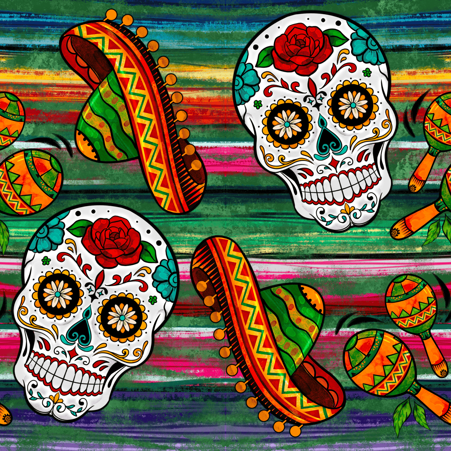 Sugar Skull UPF 50+ Sun Protection, Custom Fabric, Wonderfold/Joymor/Rainbow Baby Canopy