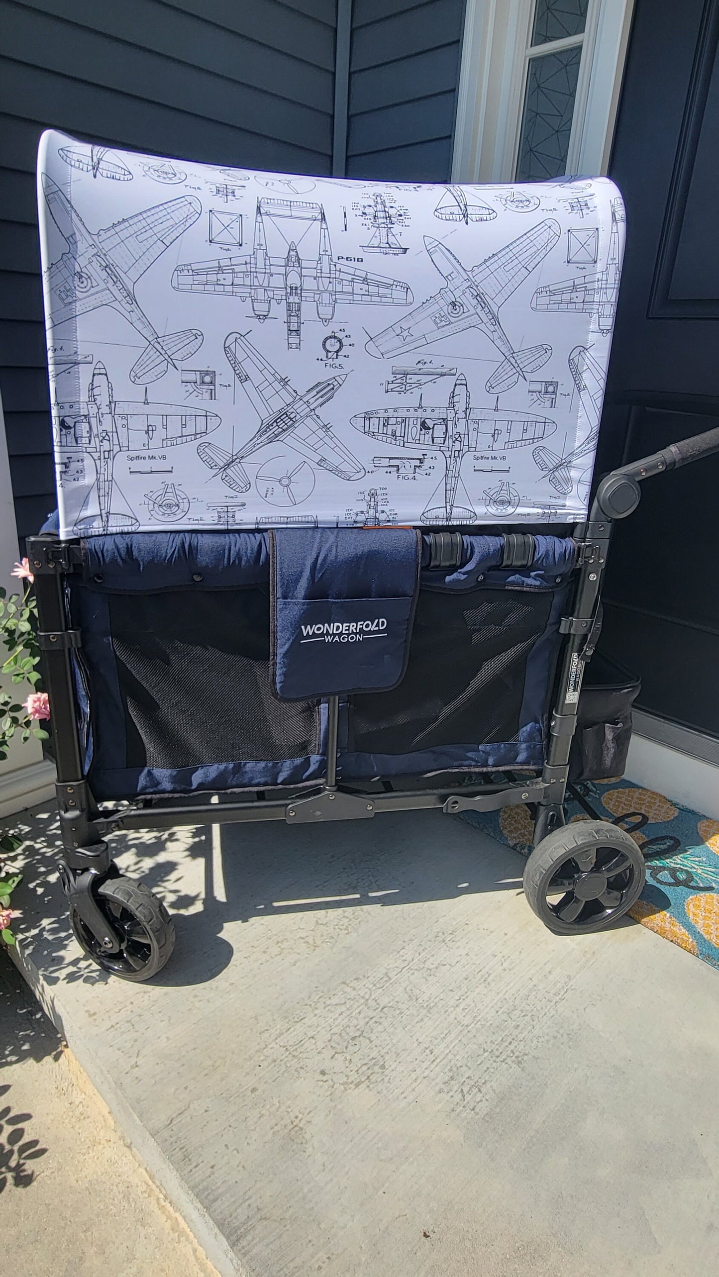 Airplane Schematics UPF 50+ Sun Protection, Custom Fabric, Wonderfold/Joymor/Rainbow Baby Canopy