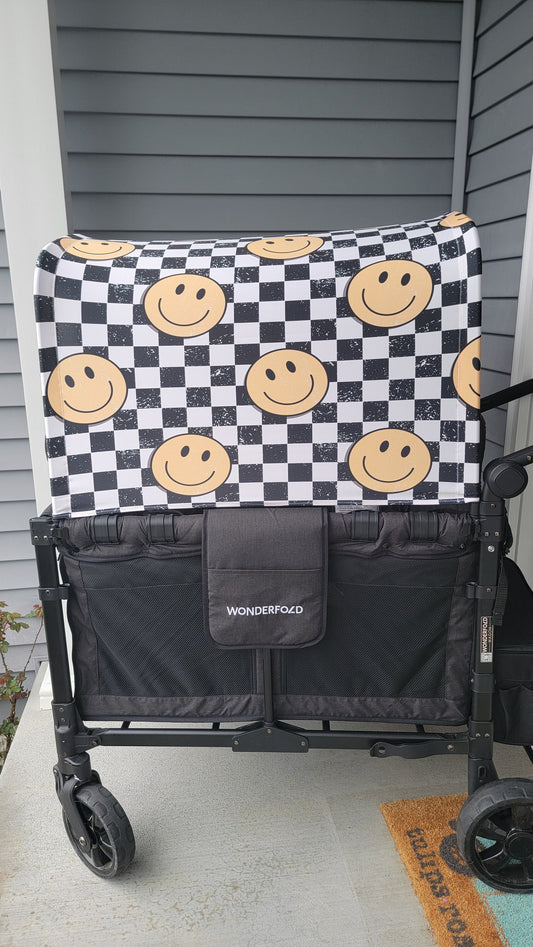 Checker Smiley Face UPF 50+ Sun Protection, Custom Fabric, Wonderfold/Joymor/Rainbow Baby Canopy