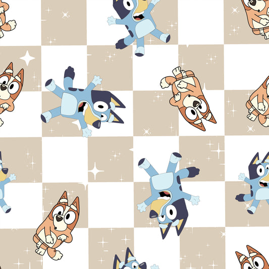 Blue Dog Checker UPF 50+ Sun Protection, Custom Fabric, Wonderfold/Joymor/Rainbow Baby Canopy