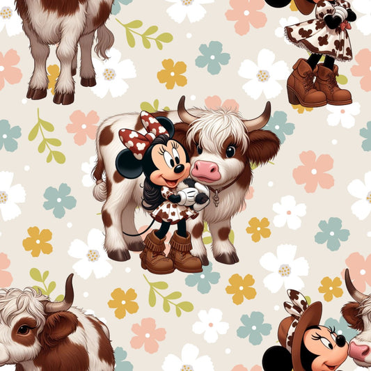 Pink Mouse and Cow UPF 50+ Sun Protection, Custom Fabric, Wonderfold/Joymor/Rainbow Baby Canopy