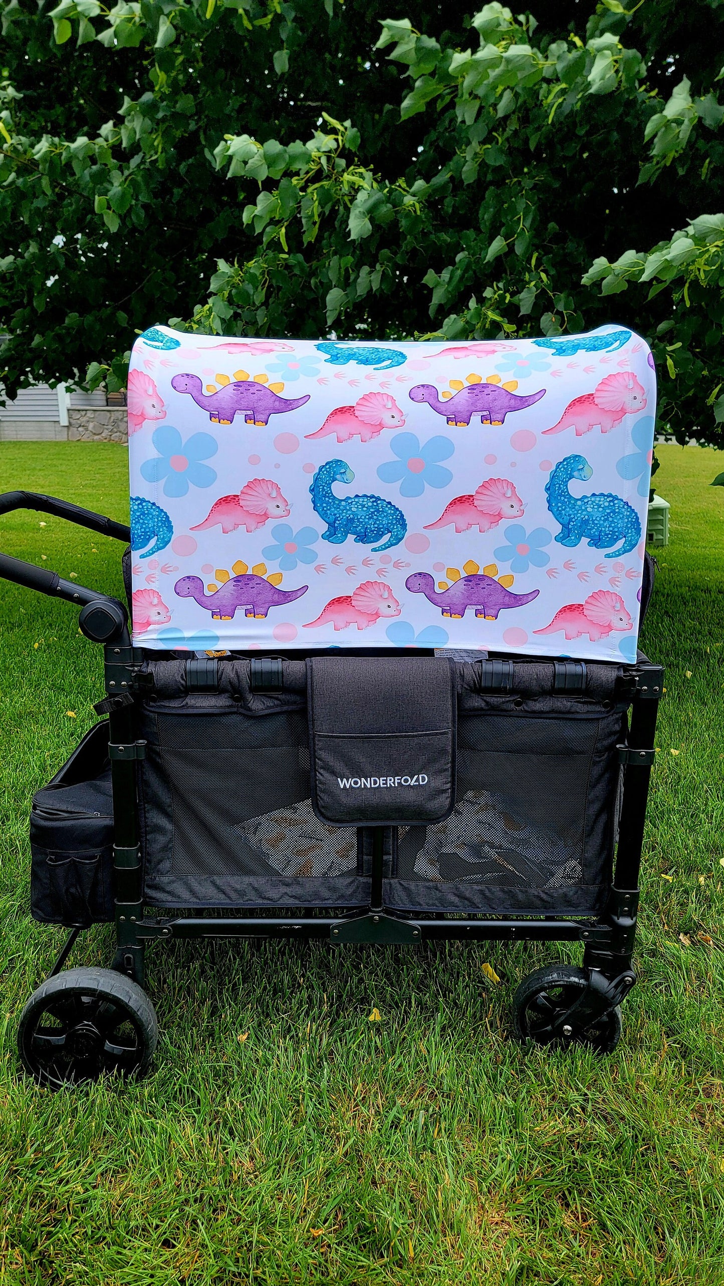 Watercolor Floral Dinosaur UPF 50+ Sun Protection, Custom Fabric, Wonderfold/Joymor/Rainbow Baby Canopy