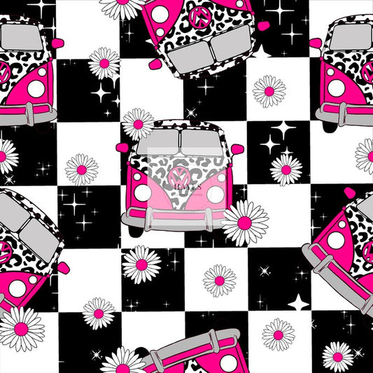 Checker Pink VW UPF 50+ Sun Protection, Custom Fabric, Wonderfold/Joymor/Rainbow Baby Canopy