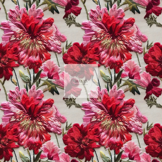 Faux Embroidered Red Floral UPF 50+ Sun Protection, Custom Fabric, Wonderfold/Joymor/Rainbow Baby Canopy