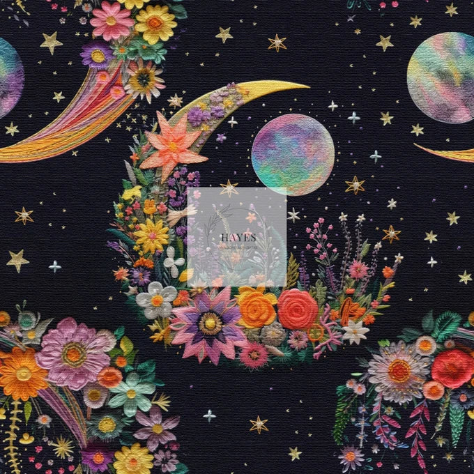 Embroidered Celestial UPF 50+ Sun Protection, Custom Fabric, Wonderfold/Joymor/Rainbow Baby Canopy