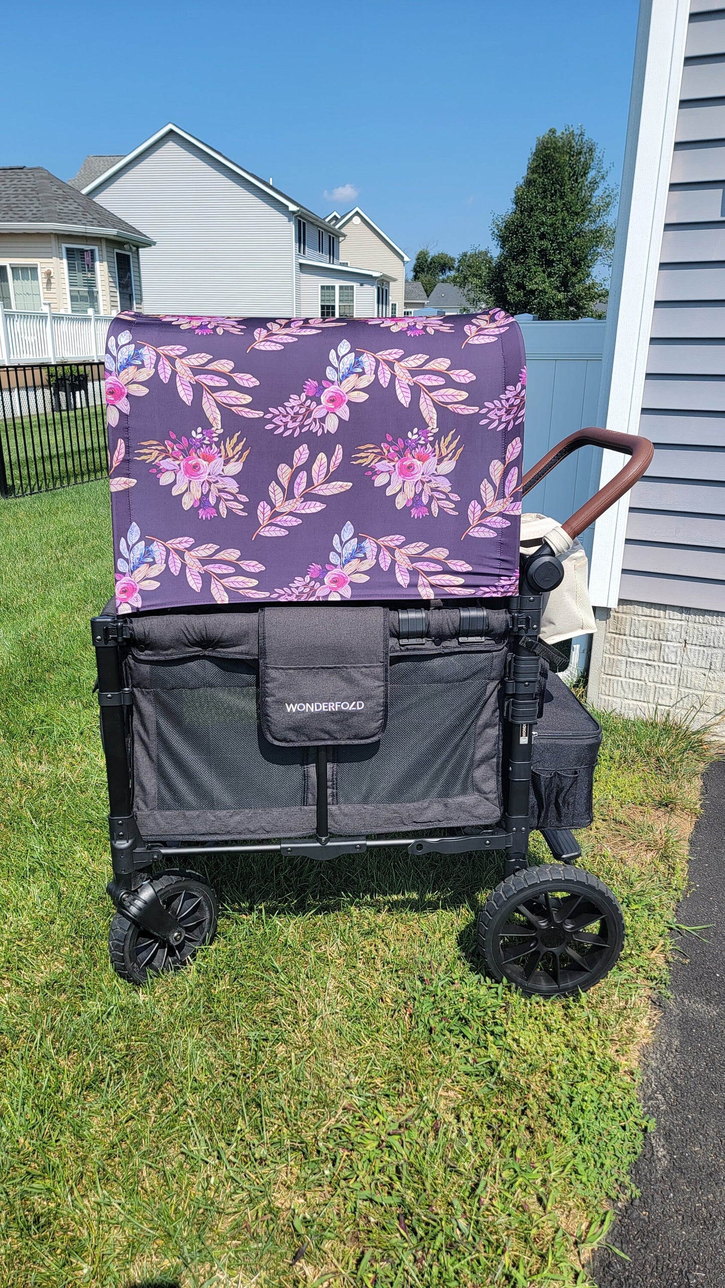 Purple Flowers UPF 50+ Sun Protection, Custom Fabric, Wonderfold/Joymor/Rainbow Baby Canopy