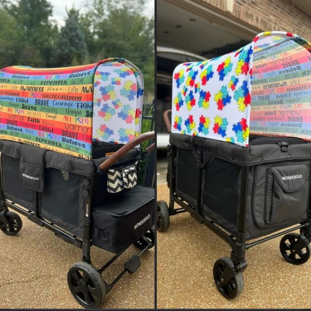 Half and Half Full UPF 50+ Sun Protection, Custom Fabric, Wonderfold/Joymor/Rainbow Baby Canopy