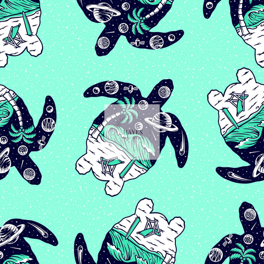 Sea Foam Turtle Smiley UPF 50+ Sun Protection, Custom Fabric, Wonderfold/Joymor/Rainbow Baby Canopy