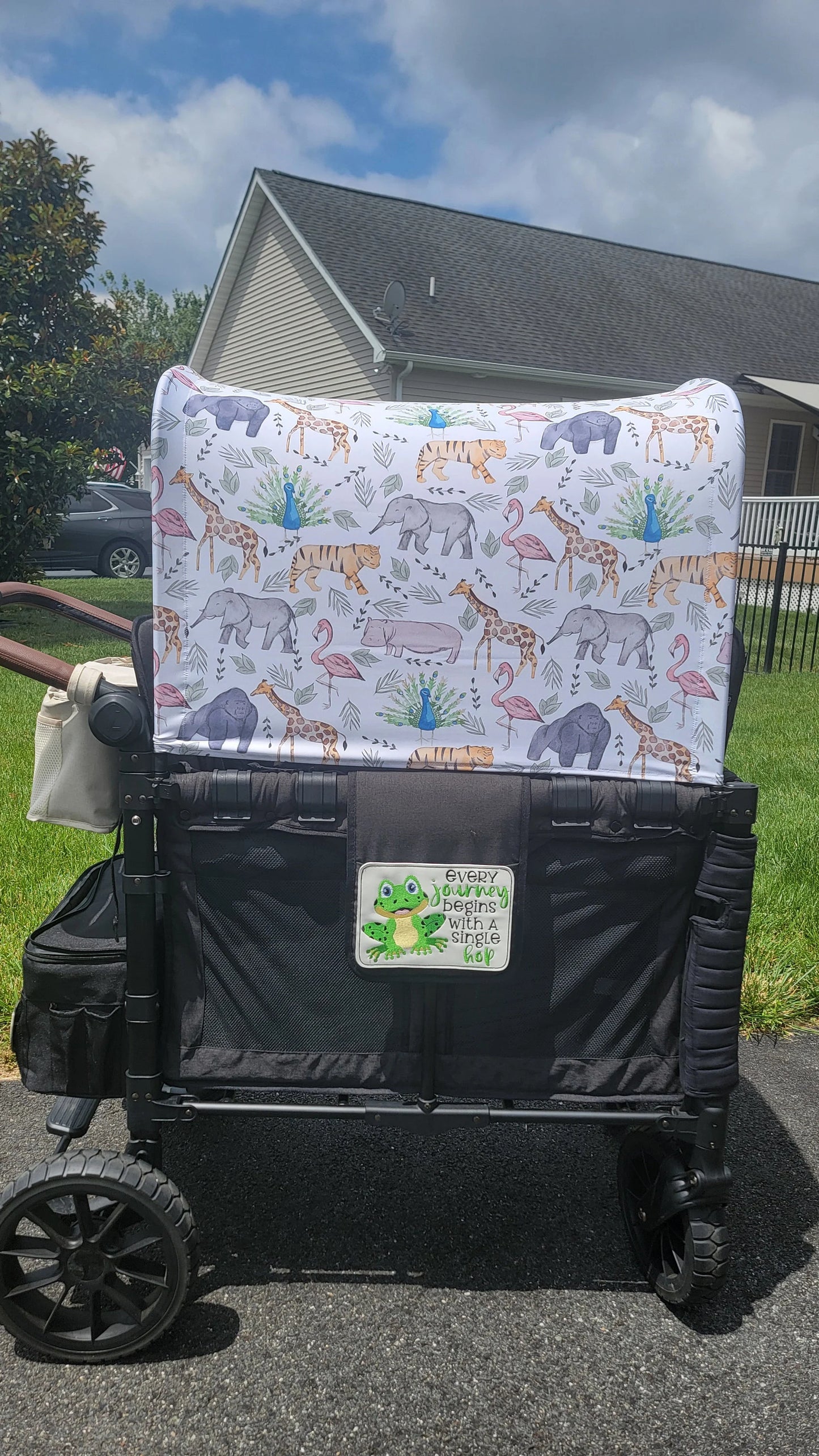 Watercolor Zoo Animals UPF 50+ Sun Protection, Custom Fabric, Wonderfold/Joymor/Rainbow Baby Canopy